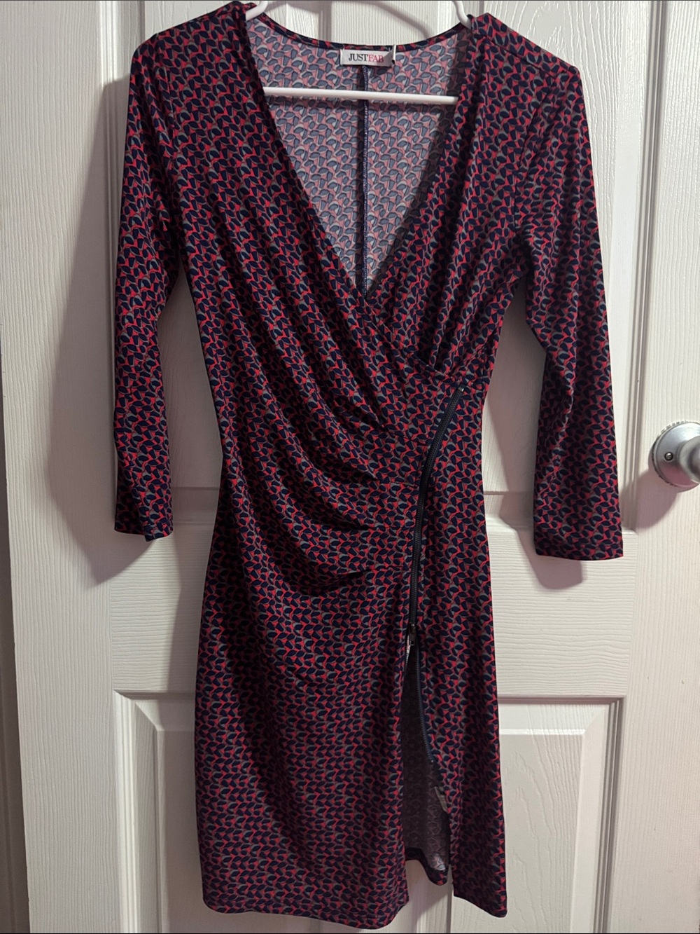JustFab Pink and Navy Patterned Wrap Dress